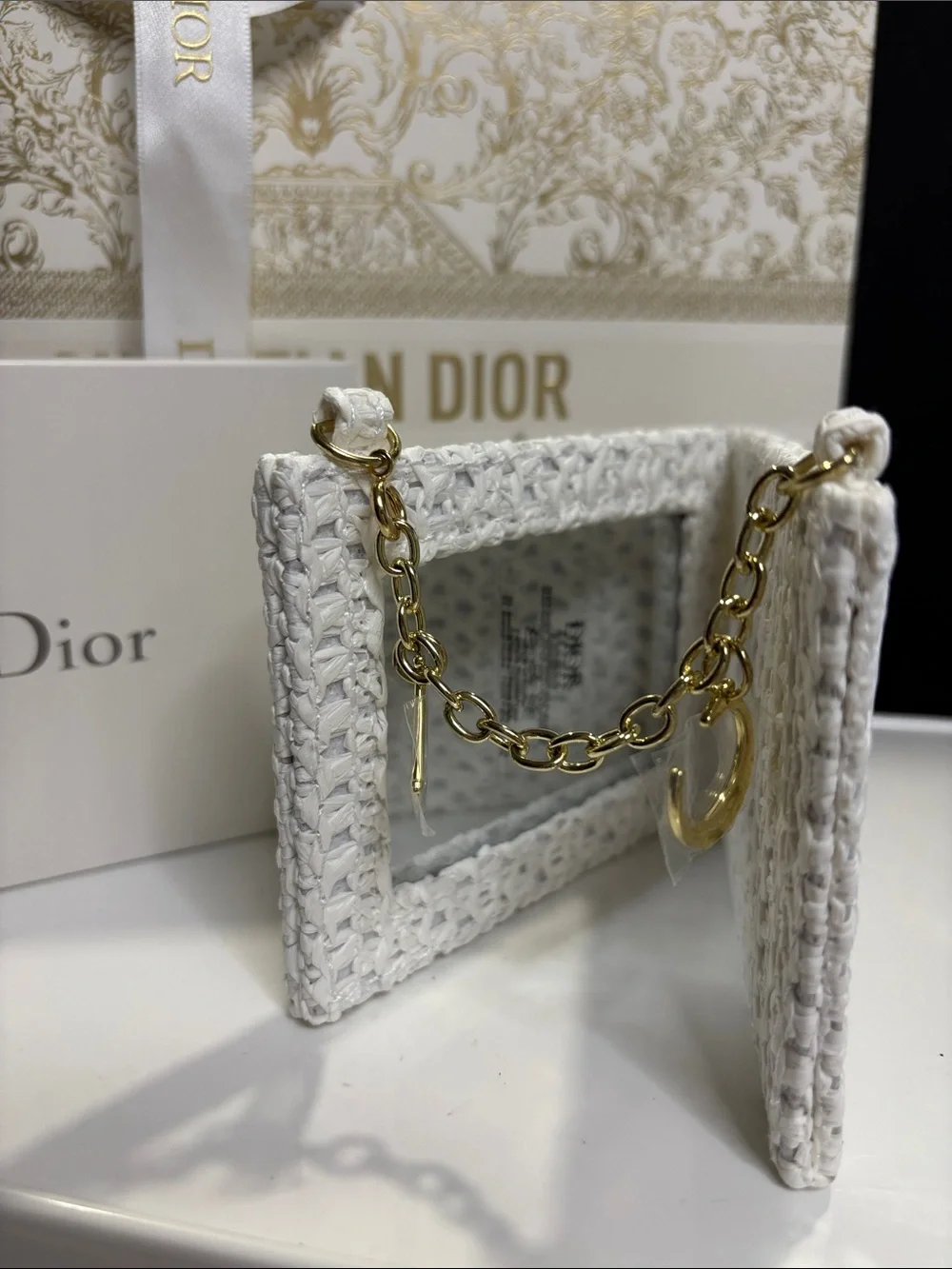 Dior White Woven mirror with CD chain